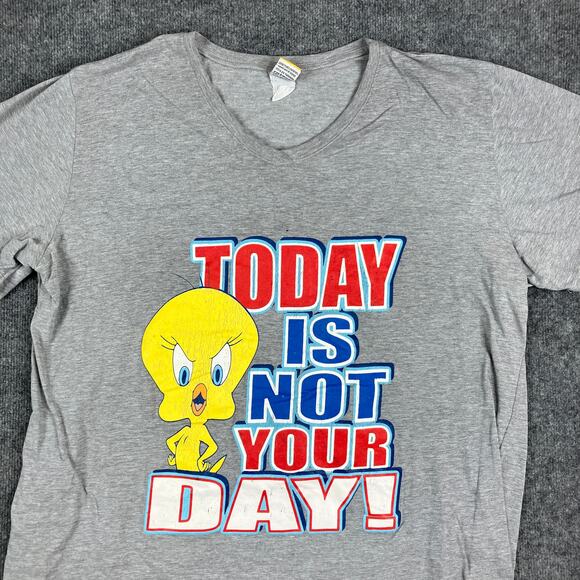 Tweety Bird T-Shirt Womens L Gray Today Is Not Your Day Graphic Looney Tunes Tee - Picture 2 of 9
